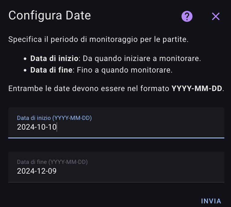 - configurazione calcio live
