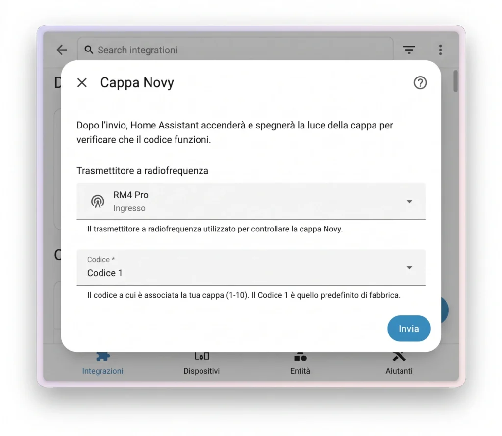 Integrazione rf Home Assistant 2026.5